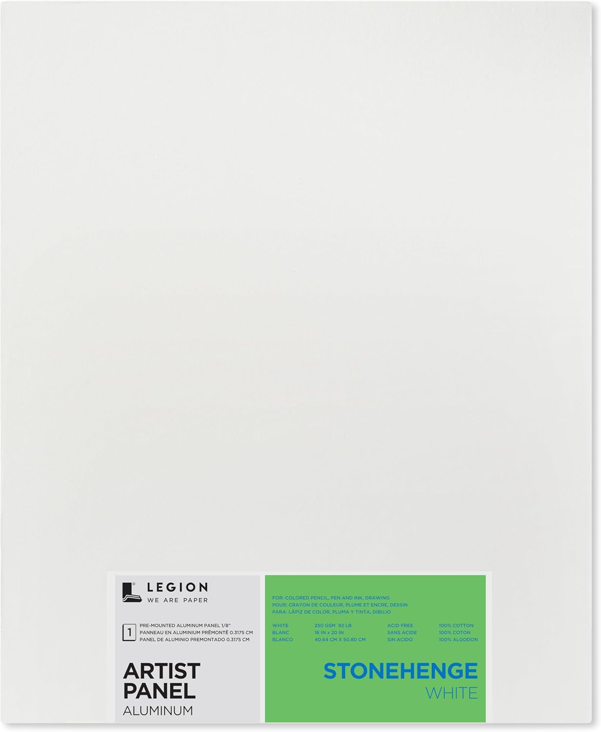 Legion Artist Panel, 1/8" Composite Brushed Aluminum with Stonehenge 100% Cotton White 250gsm Paper, 16 x 20 inches for Dry Media