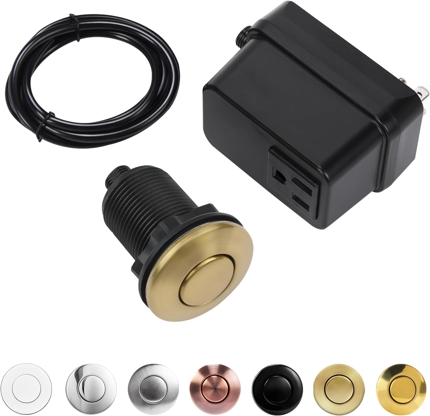 Garbage Disposal Switch, Cordless Air Switch Kit for Food Waste Disposer, Brushed Gold, Short 2" Sink Top Push Button by CLEESINK