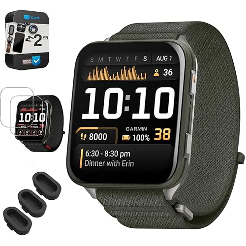Garmin Venu X1 Premium GPS Smartwatch, Moss Titanium 010-02980-01 Bundle with 2 YR CPS Enhanced Protection Pack, Deco Essentials 3 Pack Silicone Dust Cover and 2 Pack Tempered Glass Screen Protector