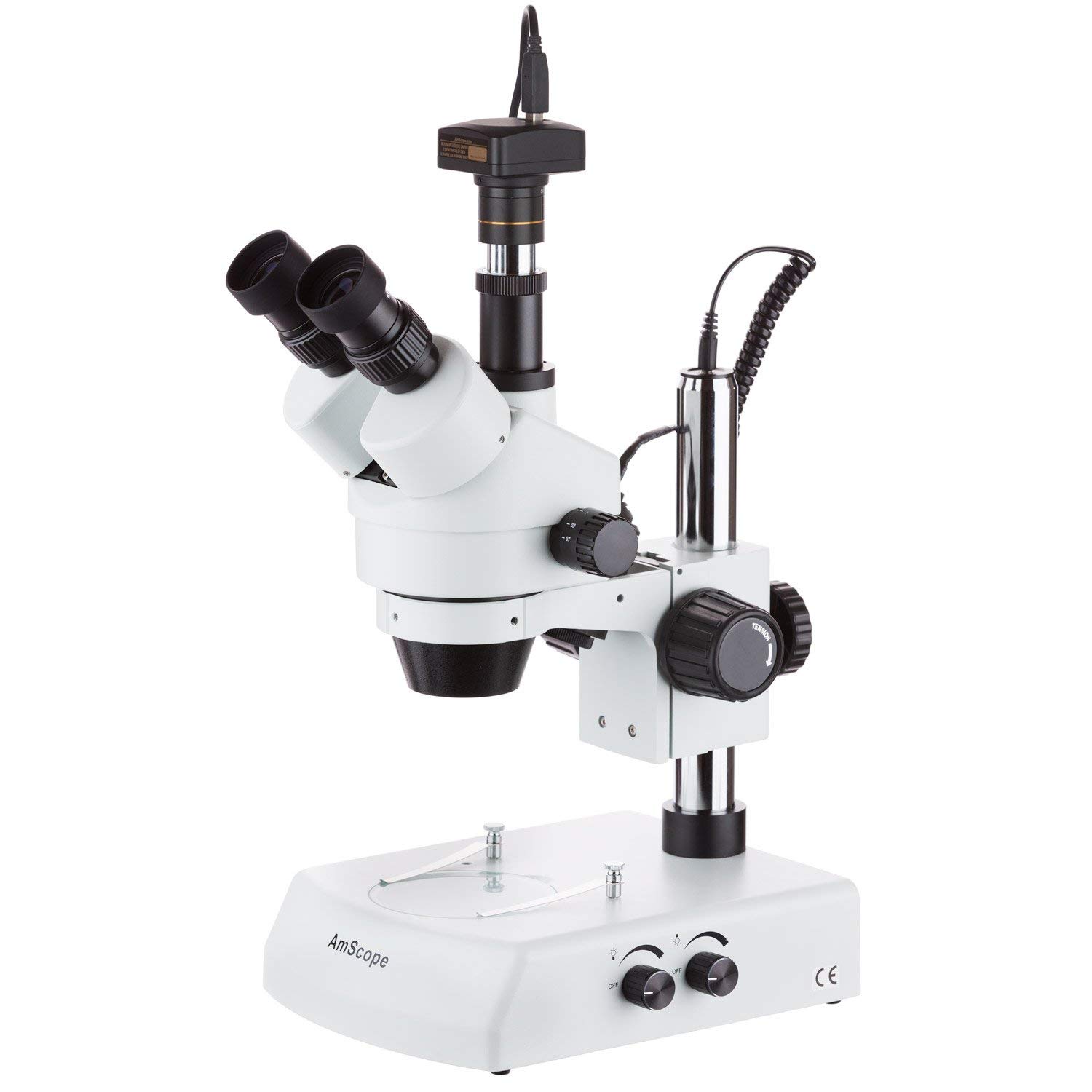 AmScope 7X-90X LED Trinocular Zoom Stereo Microscope with 10MP Camera