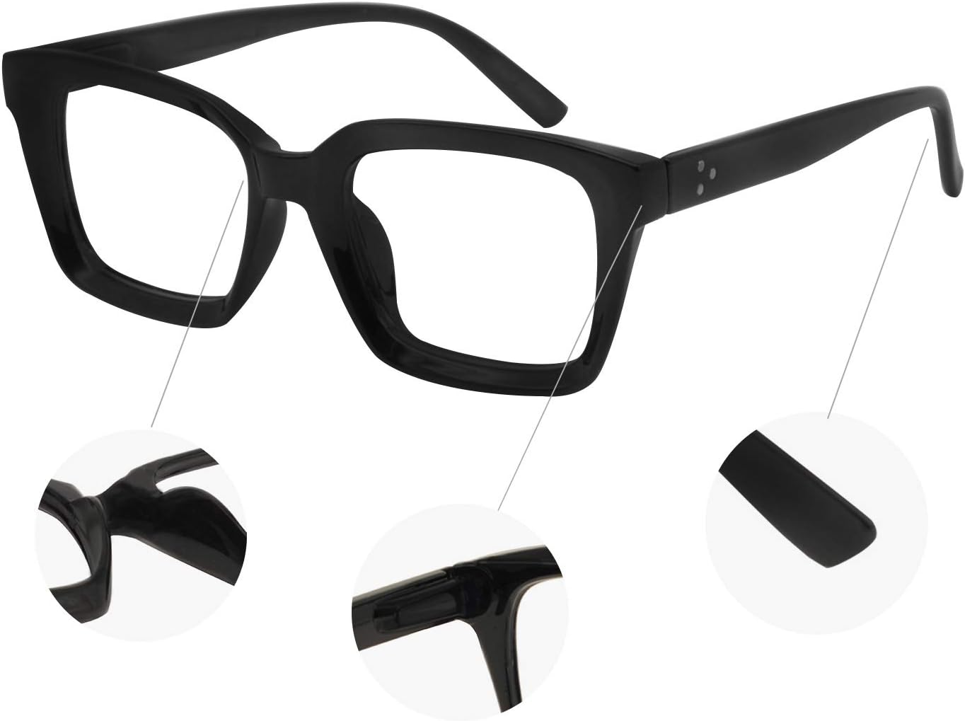 MARE AZZURO Women’s Reading Glasses Stylish Readers 0 1.0 1.25 1.5 1.75 2.0 2.25 2.5 2.75 3.0 3.5 4.0 5.0 6.0(Black 175) - Image 5