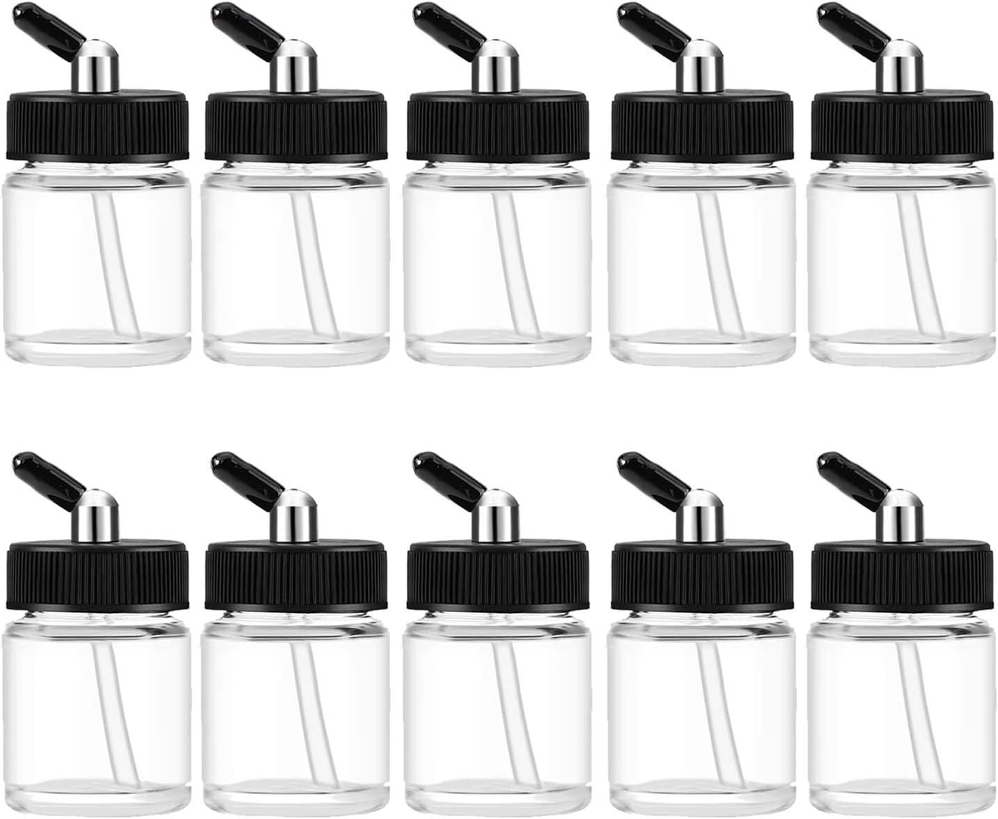 Langlengtec 10pcs 18cc Glass Airbrush Bottles Kit with Adapter Caps & 60° Lid for Siphon Feed Airbrushes