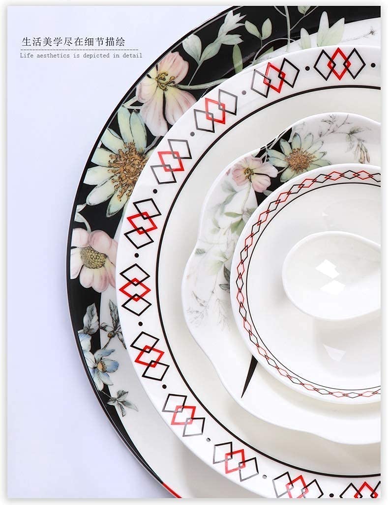 Zestawy obiadowe Zestaw naczyń, styl japoński 50 elementów Porcelana kostna 24K Phnom Penh Luksusowa zastawa stołowa z porcelany kostnej, serwis na 10 osób(