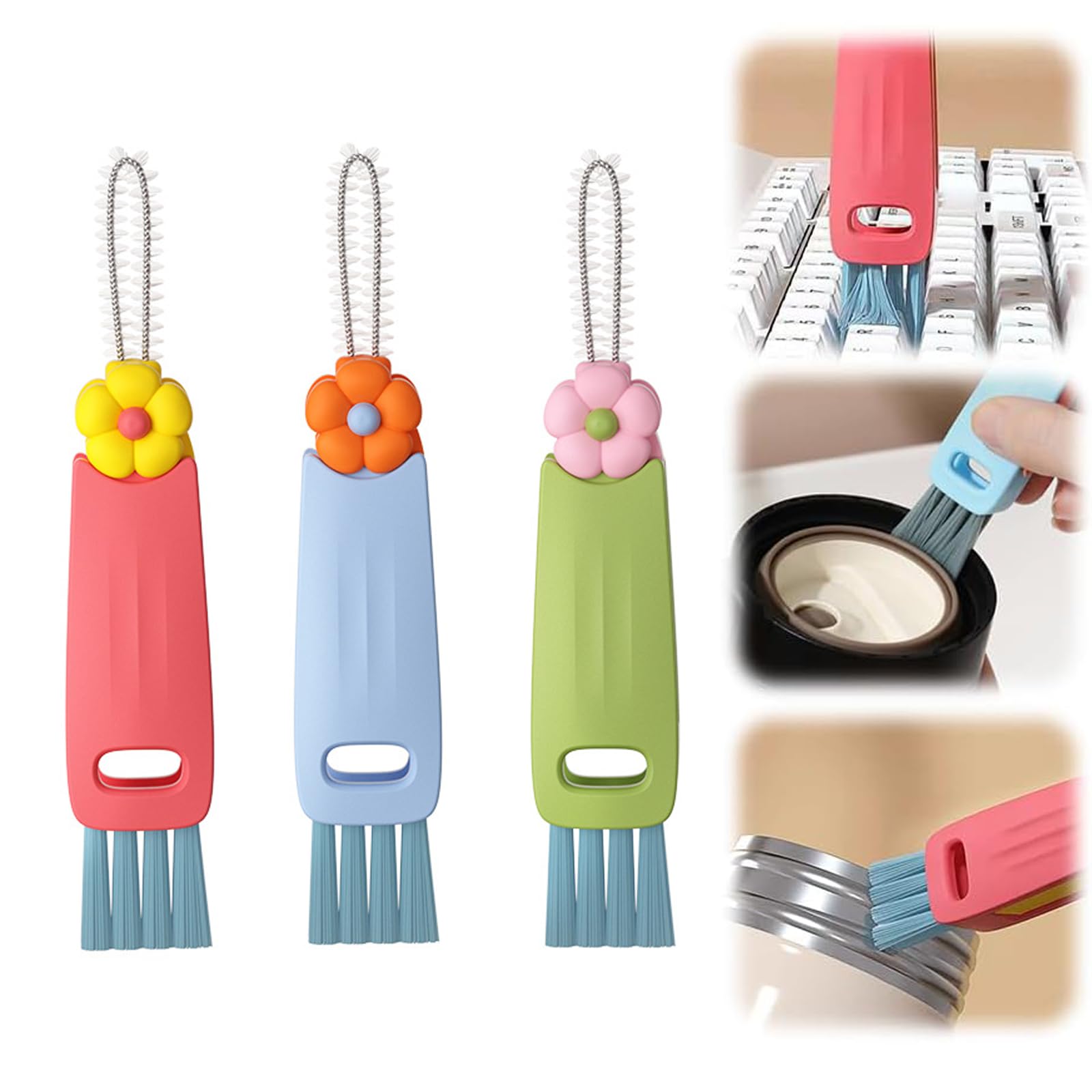 9PCS 3 in 1 Cup Lid Cleaning Brush,Multifunctional Insulation Bottle Crevice Cleaning Brush,Portable Gap Crevice Cleaning Brush Cleaner for Bottle Tight Spaces Cup (3PCS A)