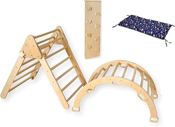 Montessori Wooden Climbing Set for Kids | Montessori Climbing Triangle Climbing Dome Ramp and Pillow | Waldorf Climbing Arch for Toddler | Montessori Playground | Kids Play GymJungle