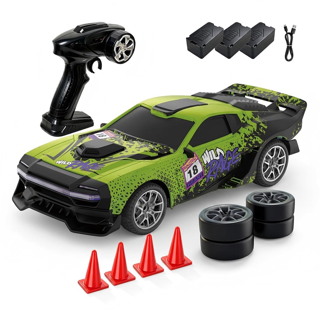 1:24 RC Drift Car 4WD, 2,4GHz Ferngesteuertes Drift Auto mit LED-Lichtern, Drift- & Grip-Reifen Set, Type-C Akku, Graffiti Racing Fahrzeug Modell für Erwachsene