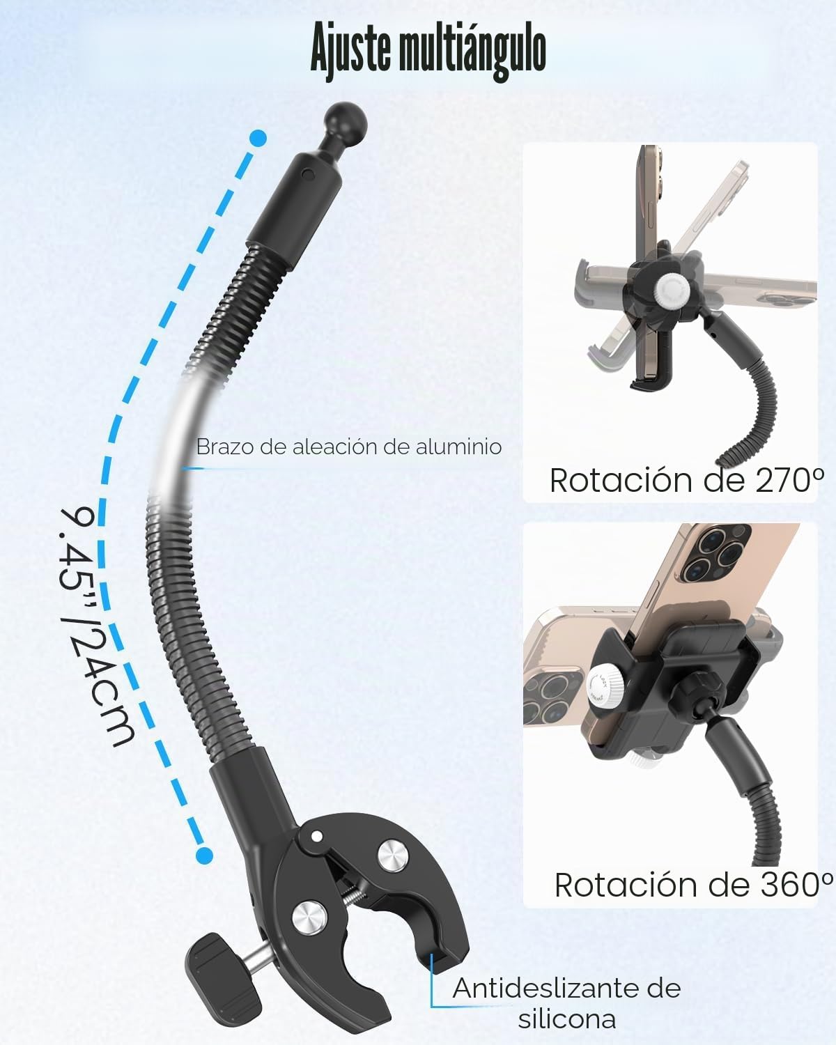LYFPOOOM Soporte Cuello Cisne para teléfono móvil para Silla de Ruedas y Cochecito, Soporte portátil para teléfono Compatible con iPhone 16 Pro Max/15/14/13/12 y Todos los teléfonos Inteligentes.