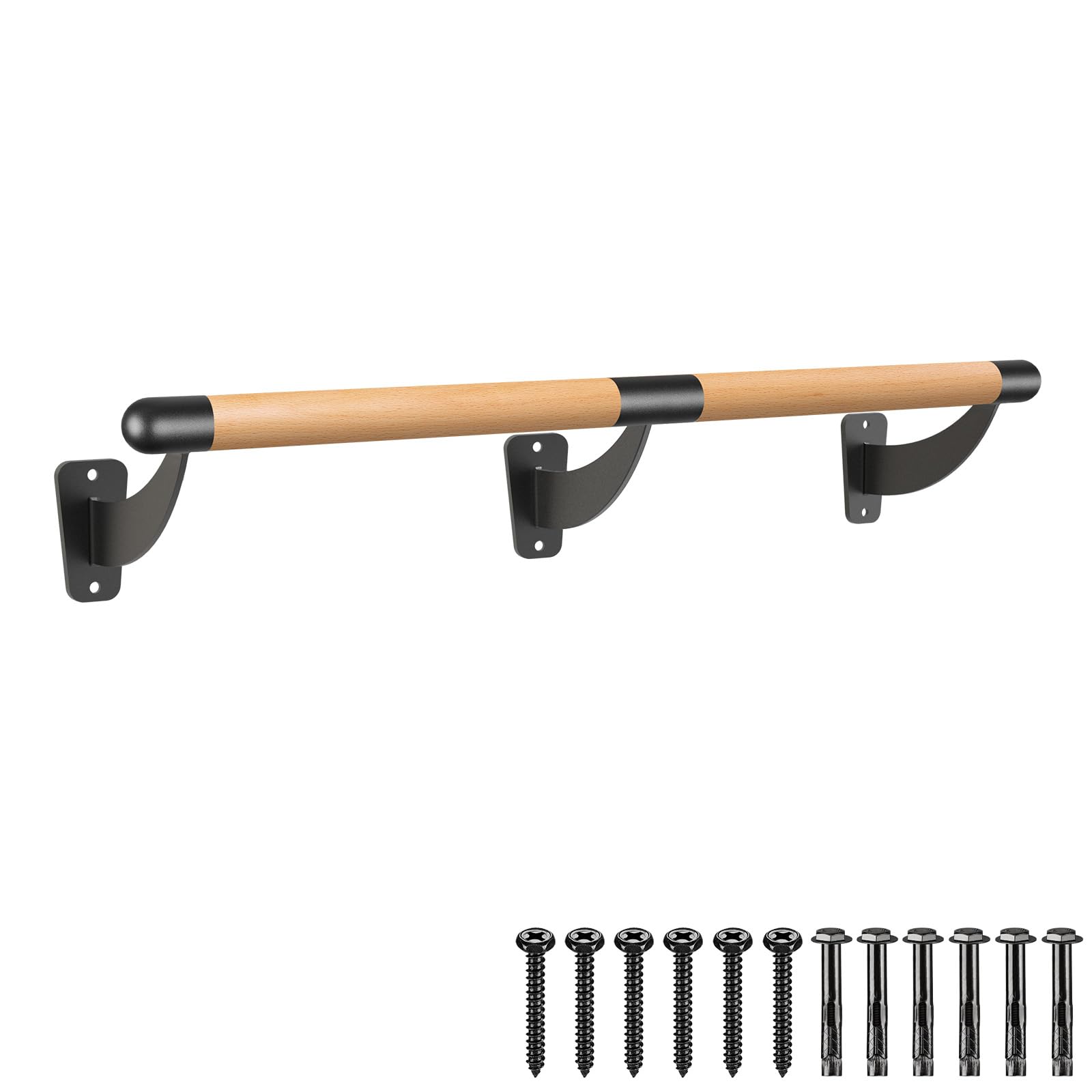 SELEWARE 4-12 ft Long Wood Ballet Barre Wall Mount Barre System for Home or Studio Barre Movements Body Stretch 1.5 inch Dia