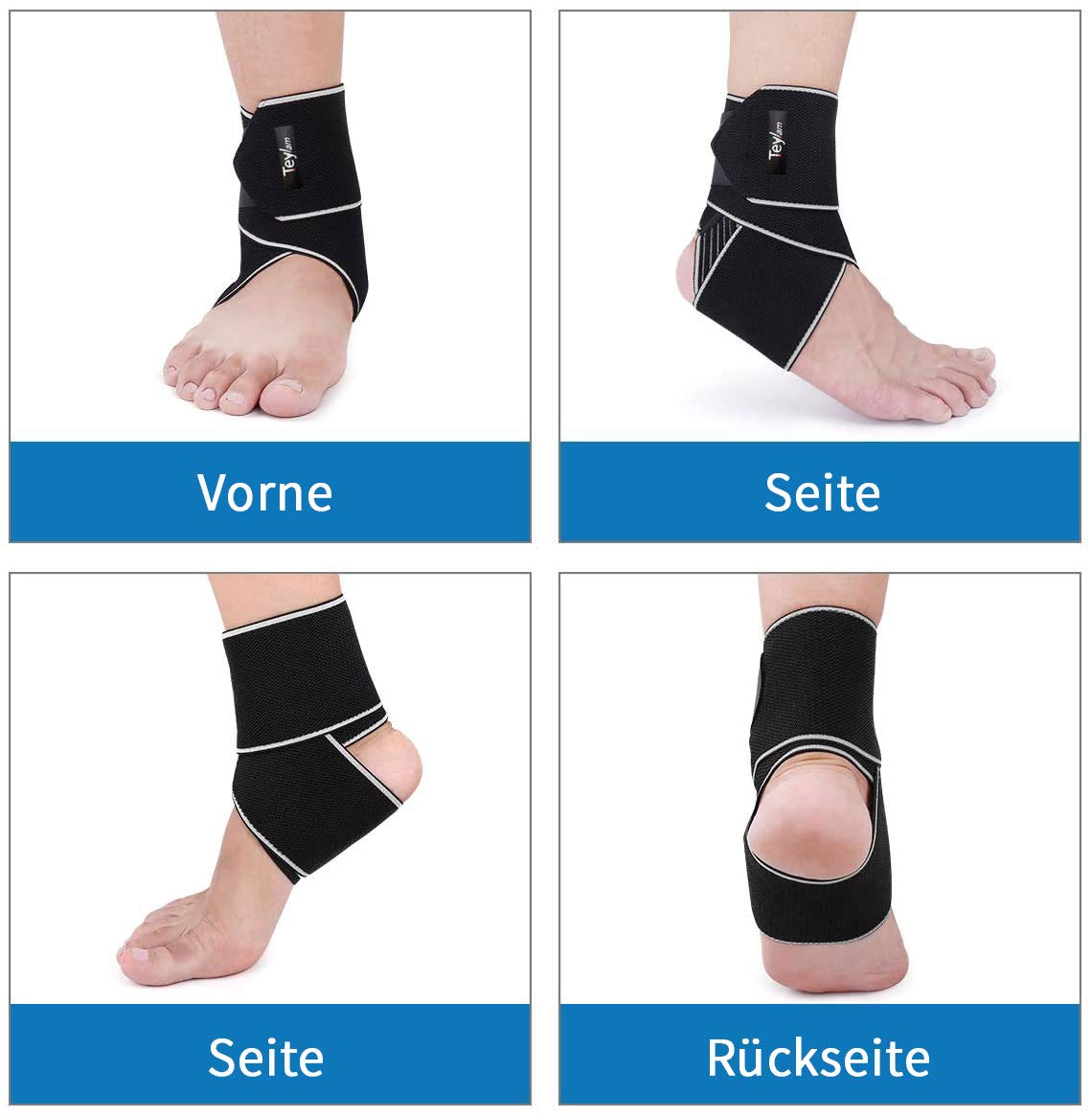Teylam - Tutore per caviglia regolabile, supporto flessibile, ultra sottile, aumenta la circolazione e allevia il gonfiore, perfetto calcio, pallavolo, uomo donna, Adulti (unisex), Grigio, 2 pezzi.