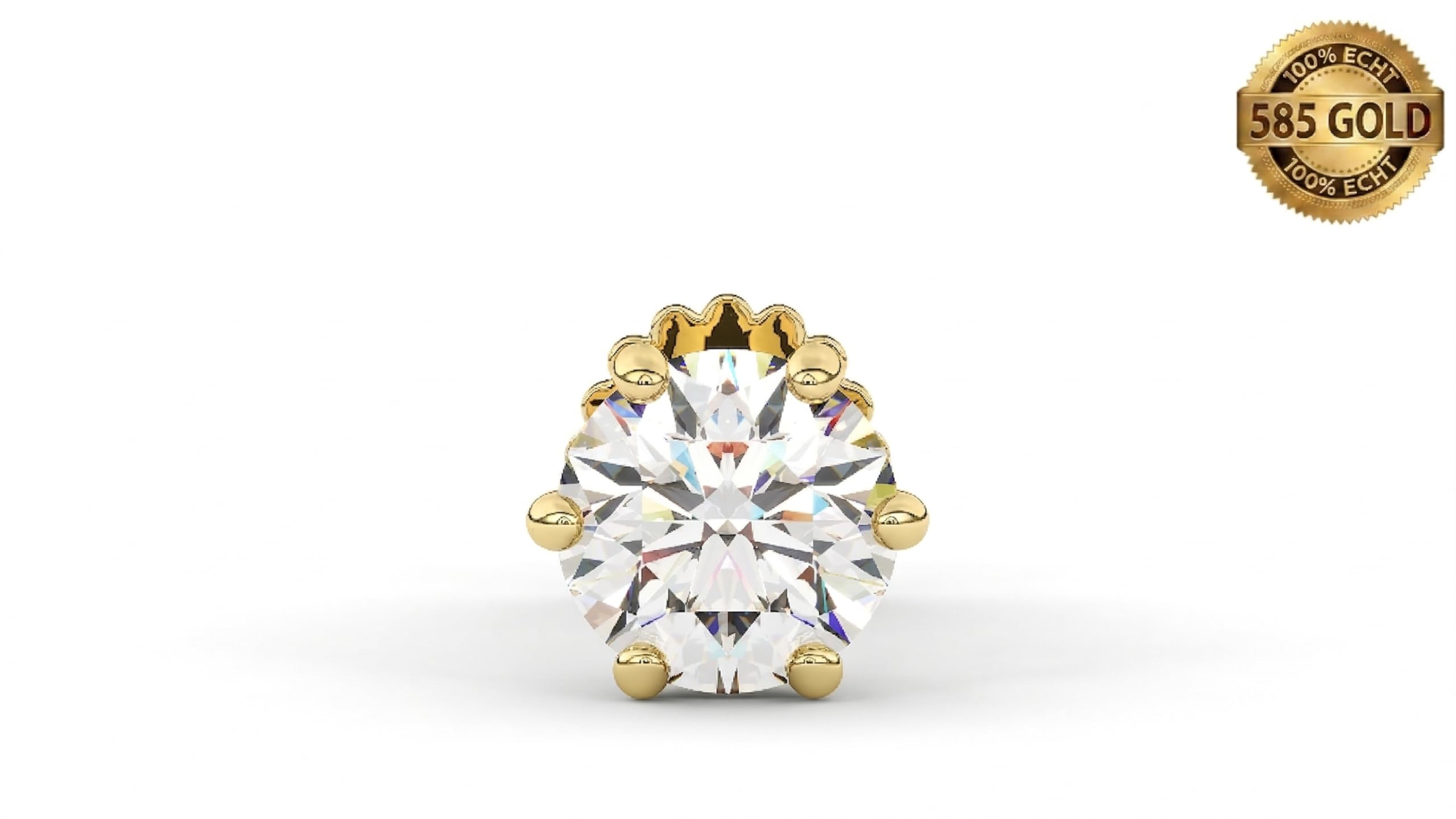 elitebox 585 Gold Nasenstecker Stud mit Diamant für Nasen- und Lippenpiercing, Labret-Stift Körper-Schmuck Ohr Tragus Helix Piercing Schmuck Hypoallergen Frauen Männer 14 Karat 6 Zacken 3mm (0.10 ct)