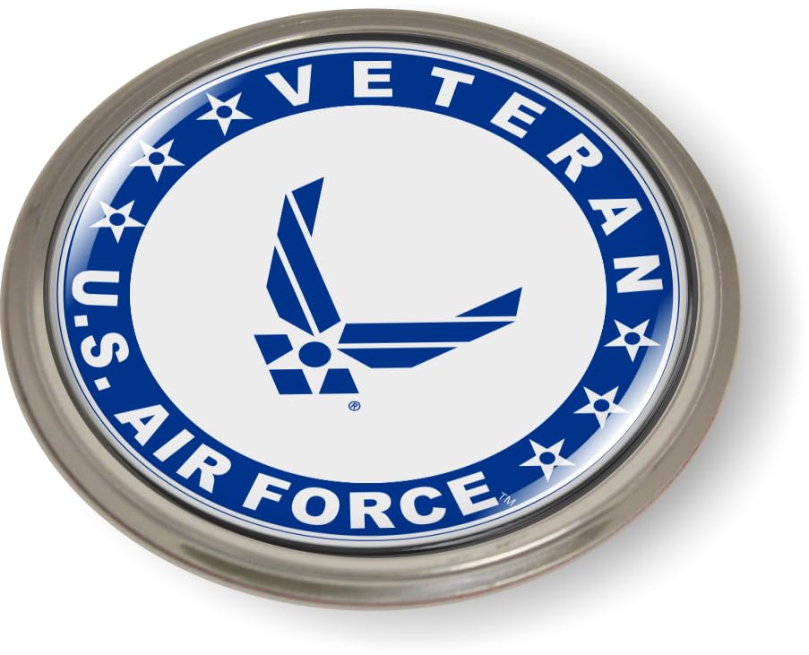 Image of US Air Force Veteran - USAF Blue Arnold Wings CAR Emblem Aluminum Bezel | Official USAF and USSF Licensed Product, 3D Domed, U.S. Air Force Star Symbol Badge, Sticker, made by BestLicensePlateFrames