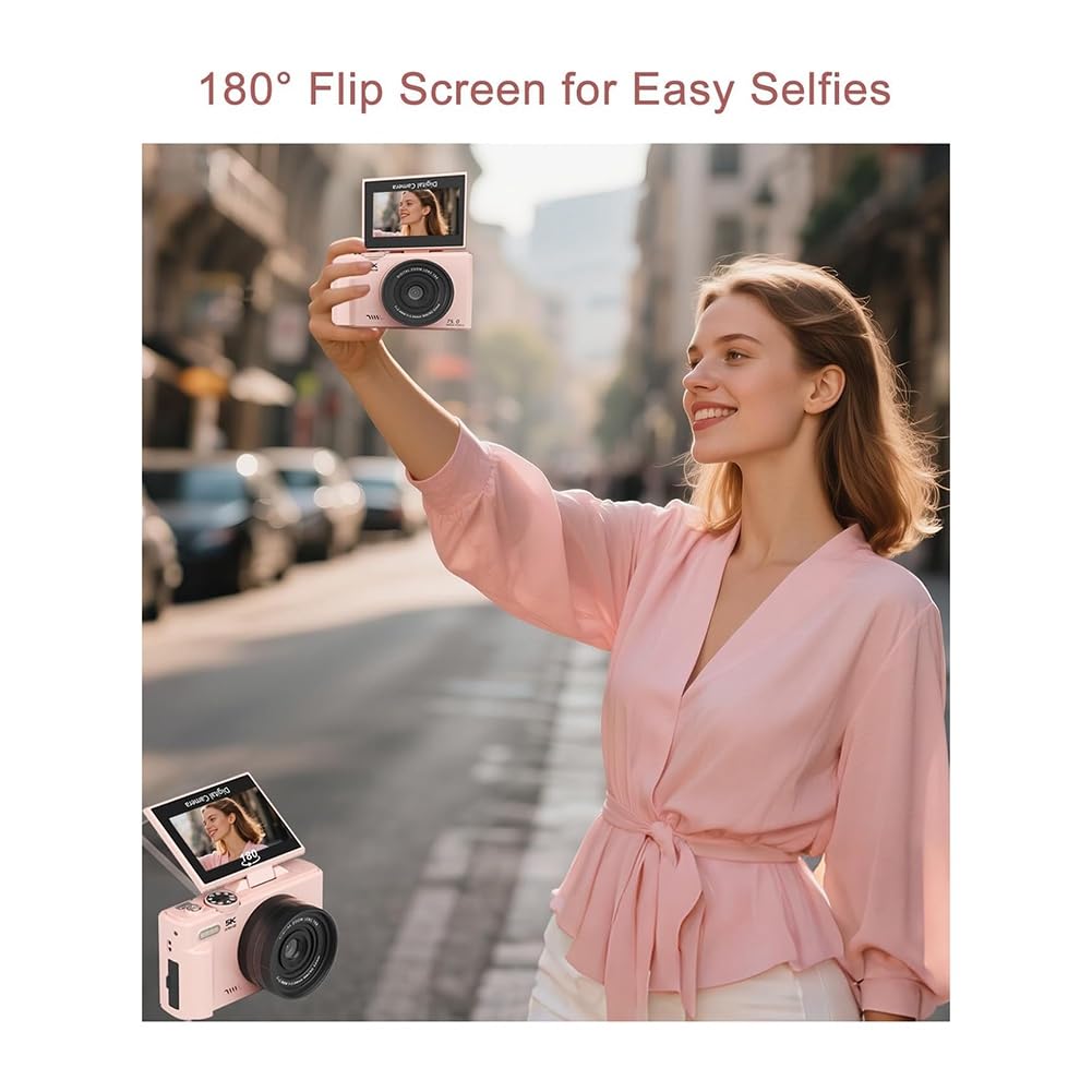 Fotocamera Vlog 5K Fotocamera Digitale WiFi Autofocus Schermo Flip 180°, Fotocamera Compatta per Fotografia per Principianti, Teenager C