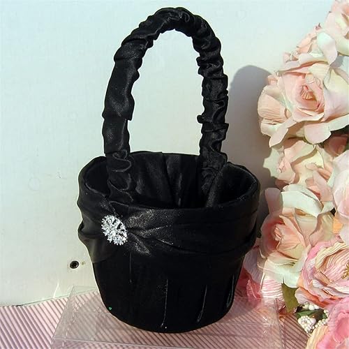Miniatura 2 de Cesta negra nupcial para niña de las flores, decoración de diamantes de imitación, cesta portadora de anillo para decoración de fiesta de boda