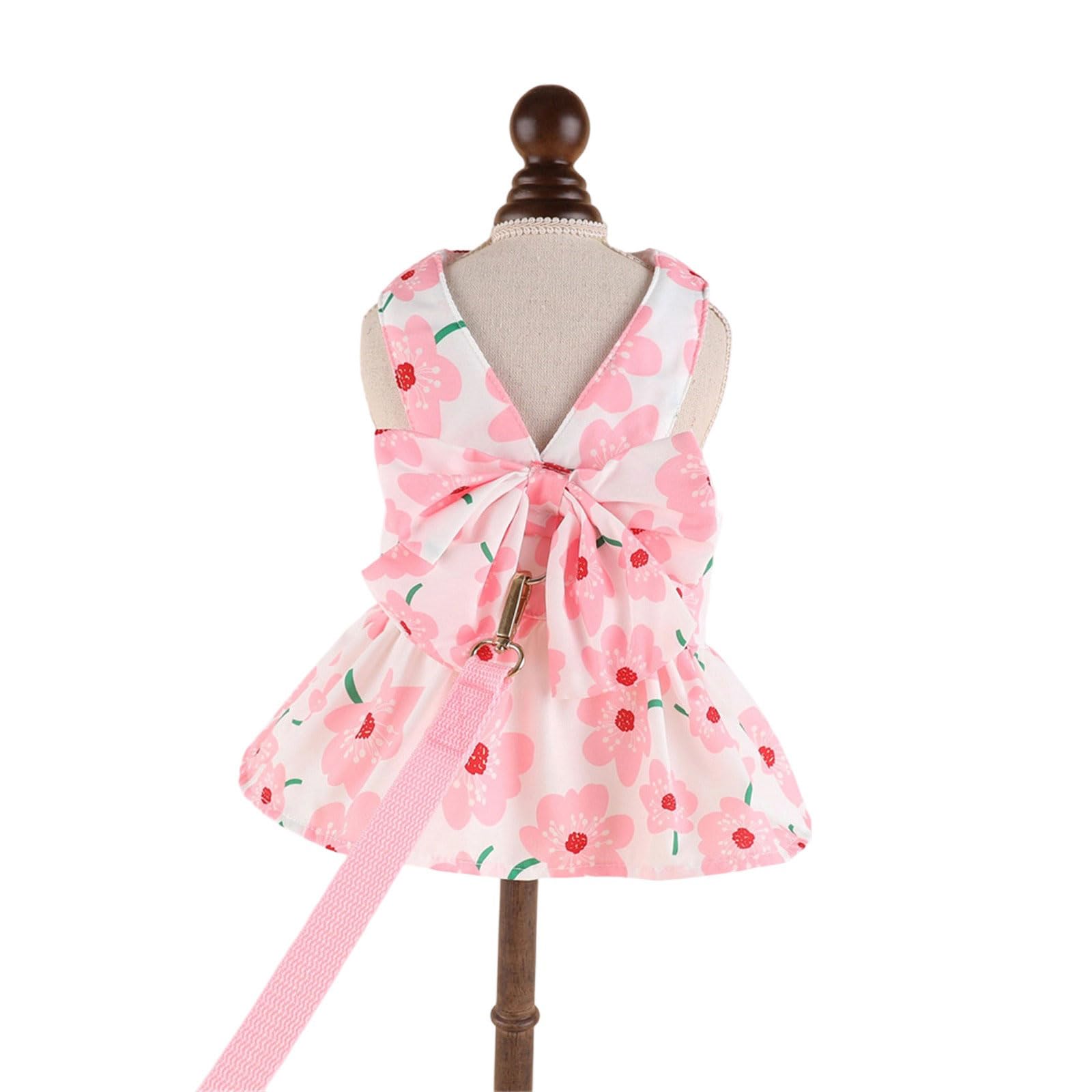 Jazuaiao Bowknot Pet Dress Small Dog Harnesses Dress Fashion Dog Clothing with Leashes for Small Pet Activity Fashion Clothing