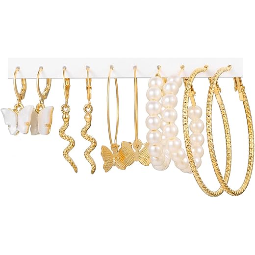 Gold Plated Hoops Earrings Set Combo of 5 Medium