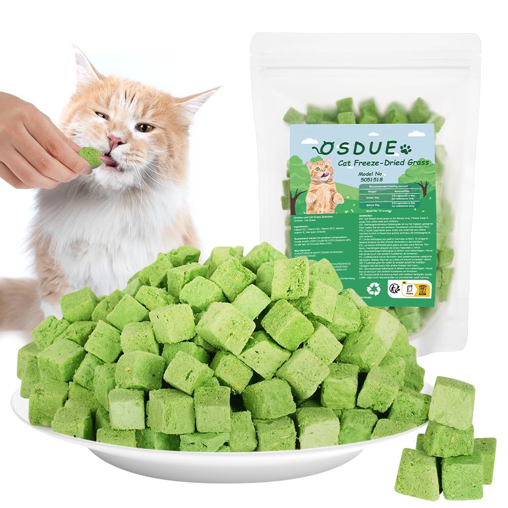 OSDUE 100 g przekąski z trawy, liofilizowane przekąski dla kotów, kocimiętki, gryzaki z trawy kociej, do pielęgnacji zębów i usuwania kłębków włosów