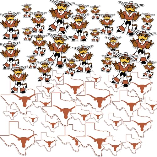 University of Texas Secondary Logo 50ct Vinyl Sticker Pack Large Waterproof Bevo Mascot & Texas State Outline Longhorn Decals for Laptops Water Bottles Tablets Scrapbooks Vehicles & More