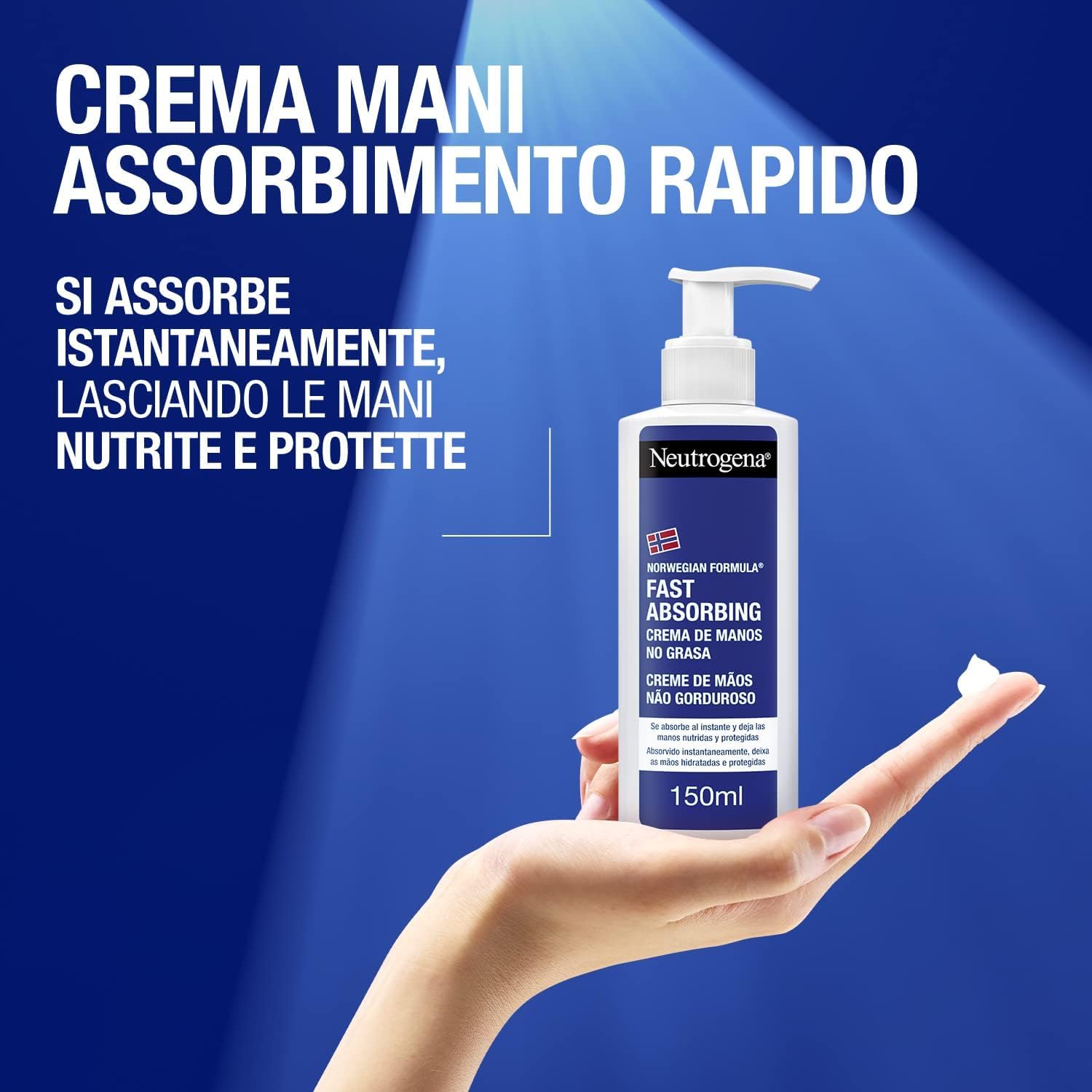 Neutrogena Formula Norvegese Crema Mani Assorbimento Rapido, Crema mani riparatrice con Glicerina e Vitamina E, Crema mani secche e screpolate dalla texture leggera, 150 ml