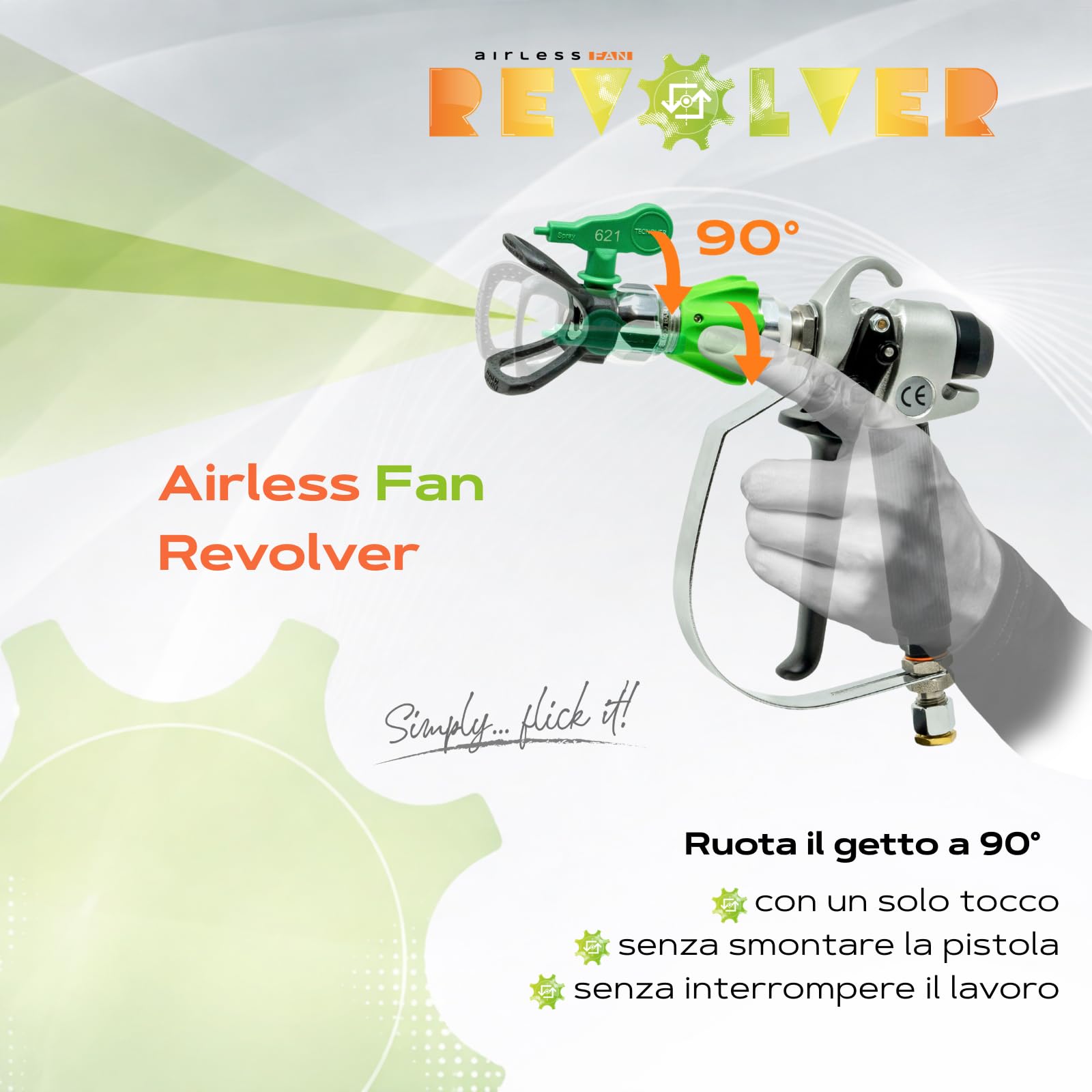 Airless Fan Revolver AFR500A per Pistola Vernice a Spruzzo con Rotazione Ventaglio 90°, Filettatura USA 7/8"