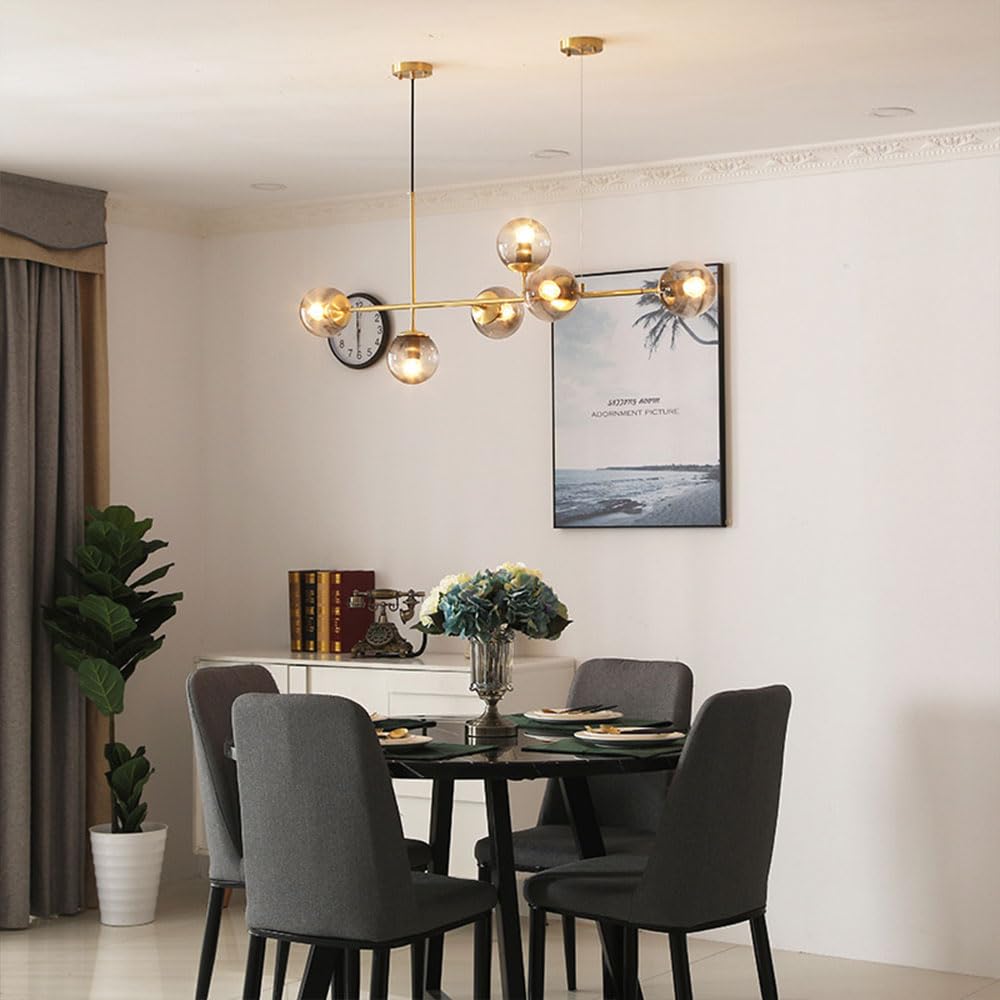 6 luci E27 Lampadario moderno Nord Europa Lampadario a sfera in vetro Industriale 51 pollici Lampada a sospensione a soffitto per soggiorno Sala da pranzo Decorazione artistica Ristorante