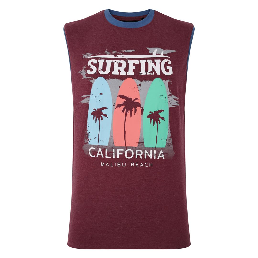 Kam Men's Burgundy Marl Sleeveless T-Shirt Surfing California Vest Crew Neck Casual Plus Size 2XL-8Xl 5728 (Uk, Alpha, 6XL, Plus, Regular, )