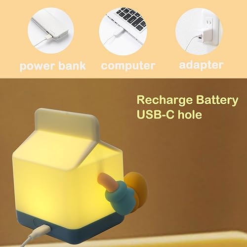Miniatura 6 de Bonita luz nocturna para niños, lámpara de caja de leche Kawaii, lámpara de escritorio estética para decoración de habitación, luz LED recargable