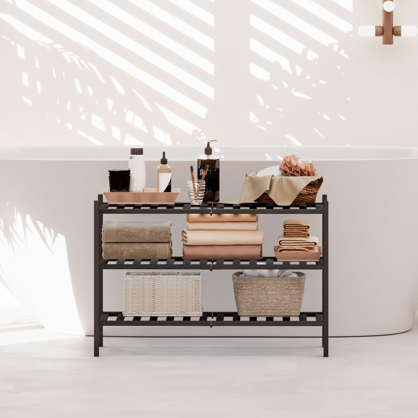 Kitsanery Bambus-schuhregal platzsparend,Schuhständer mit 3 Ebenen,Schuh Regal für Flur, Wohnzimmer, Schlafzimmer (Schwarz, 3 Ebenen(68.3B x 46.5H))