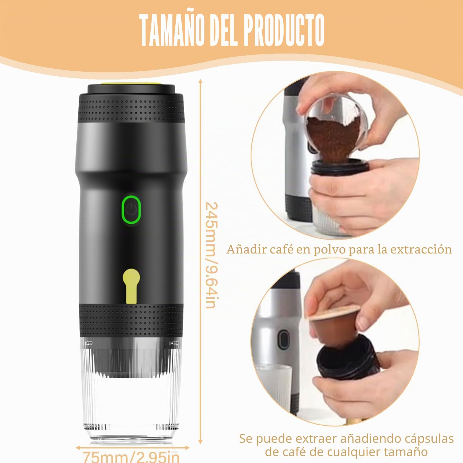 Leikurvo Espresso portátil, 3-en-1 Mini cafetera con batería, Camping cafetera para café molido NS-cápsulas, Travel cafetera para camping viajes coche, Rápido autocalentamiento