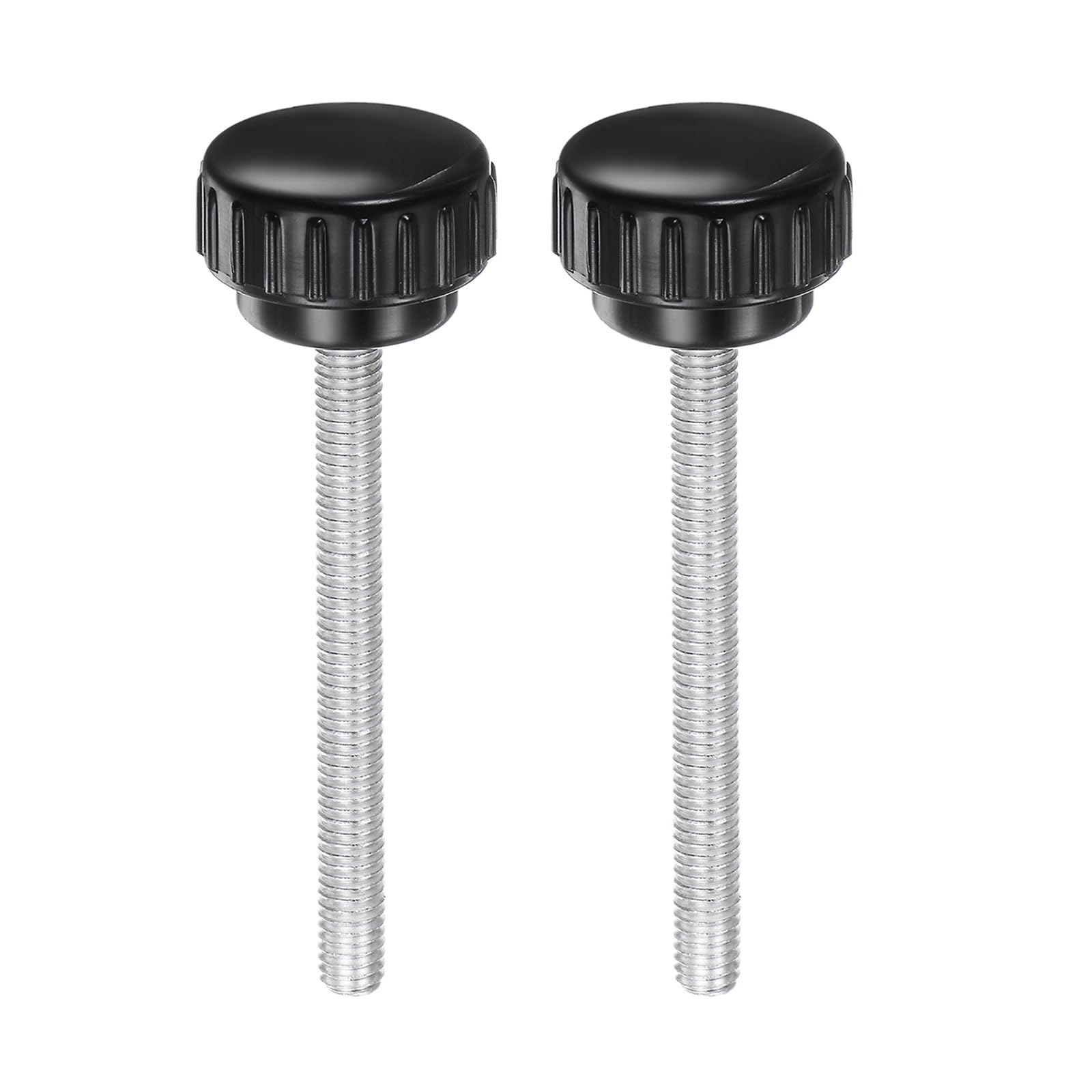 uxcell 2pcs Knurled Clamping Knobs M6 x 60mm Metric Zinc Plated Carbon Steel Male Thread Thumb Screw on Type 30mm Plastic Round Head Threaded Hand Bolt Stud Knobs Black