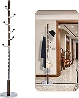 Vista 9 de Perchero independiente de madera, con 3 tamaños ajustables y 14 ganchos, resistente árbol de pasillo con base redonda sólida para entrada, pasillo