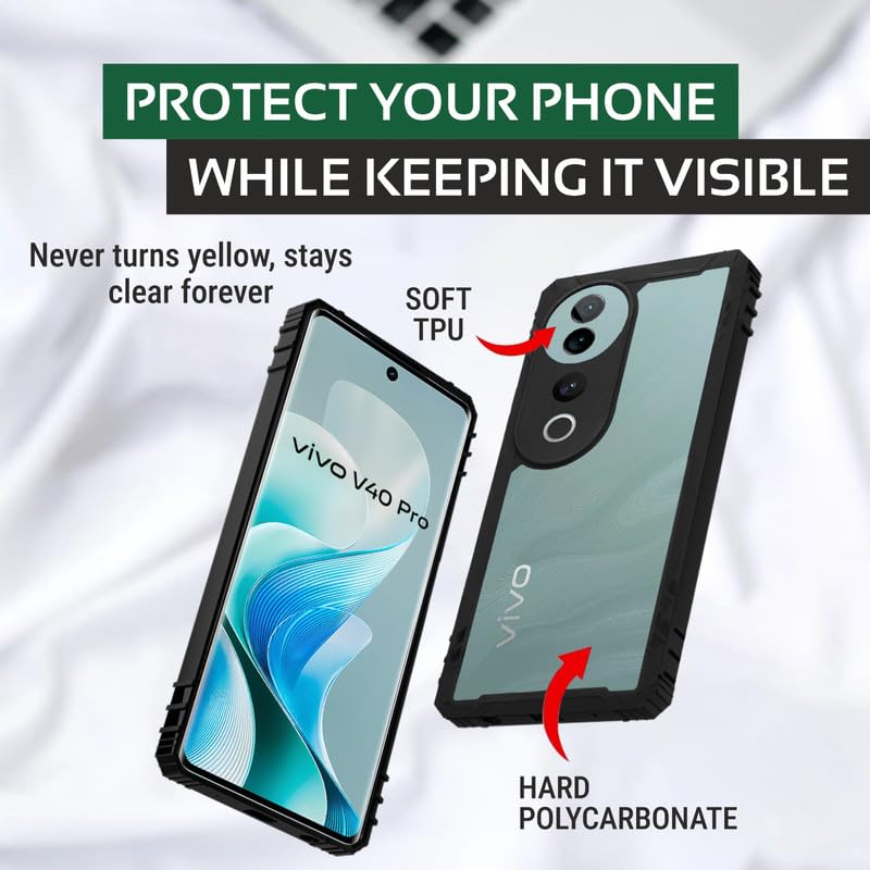 Image of AIBEX Crystal Clear Back Cover Case for Vivo V40 5G / Vivo V40 Pro 5G | 360 Degree Protection | Shock Proof Design | Transparent Back Case for Vivo V40 5G / Vivo V40 Pro 5G (PC & TPU,Bumper)