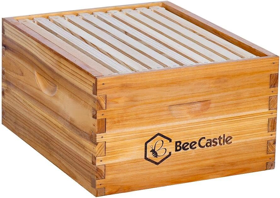 Heavy Wax Coated Unassembled Langstroth Deep/Brood Box with Frames and Beeswax Coated Foundation Sheet (10 Frame)