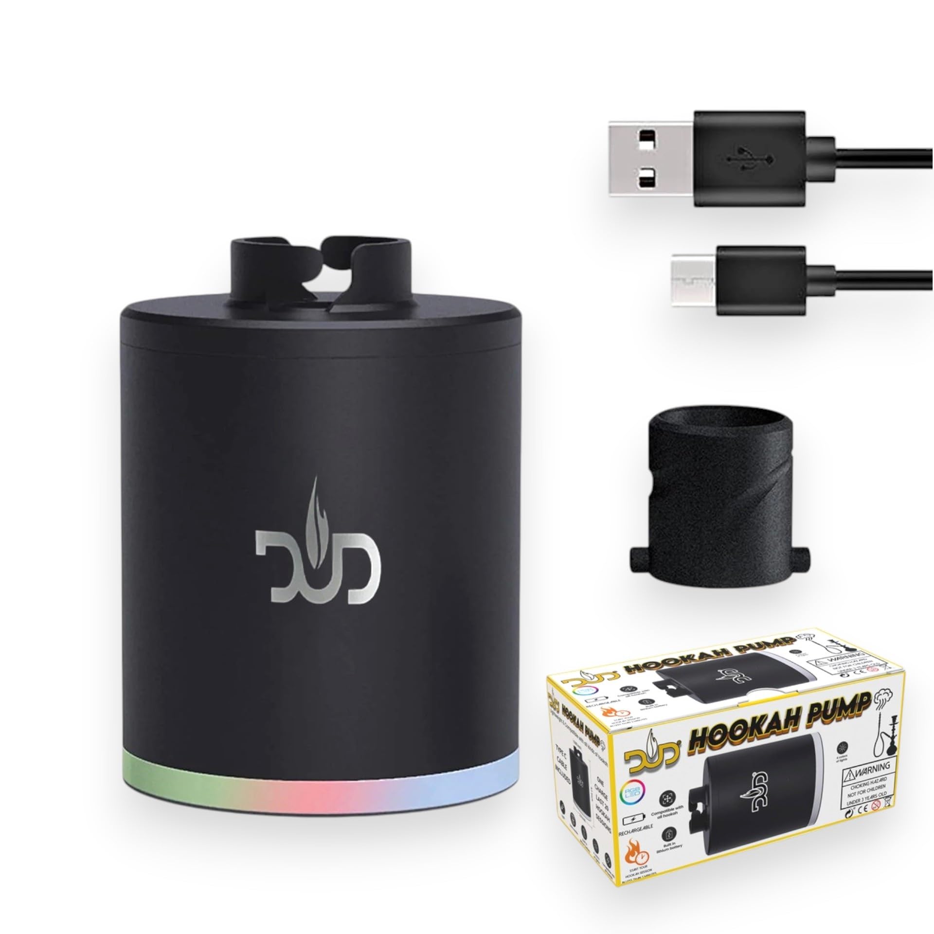 DUD Compact Hookah Pump Rechargeable Electric Starter with LED Light Portable Shisha Charcoal Ignition Kit Mini Hookah Vacuum