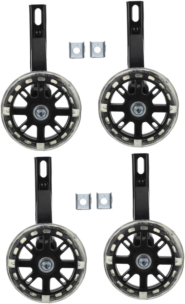 2 Pairs Bike Training Wheels with Protective Side Guards Wear-resistant Mute Stabilizers for Balance Support Heavy-duty Auxiliary Wheels for Bicycle Glow Dark Safety Enhancer