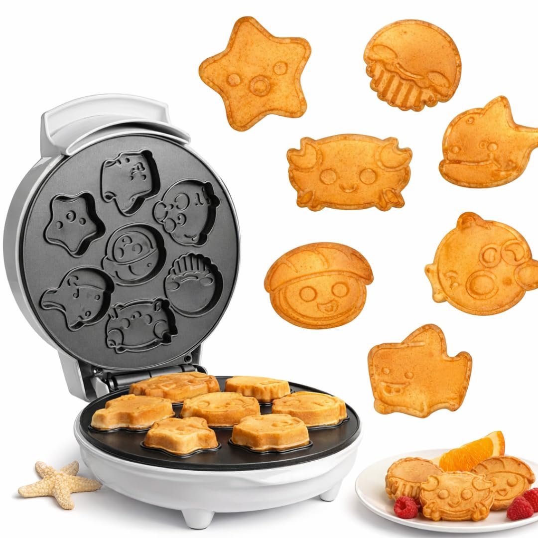 Sea Creature Mini Waffle Maker- Create 7 Different Ocean Animal Shapes in Minutes, Breakfast Fun- Cool for Kids & Adults w Novelty Aquatic Pancakes- Electric Non-Stick Waffler Iron, Easter Basket Gift