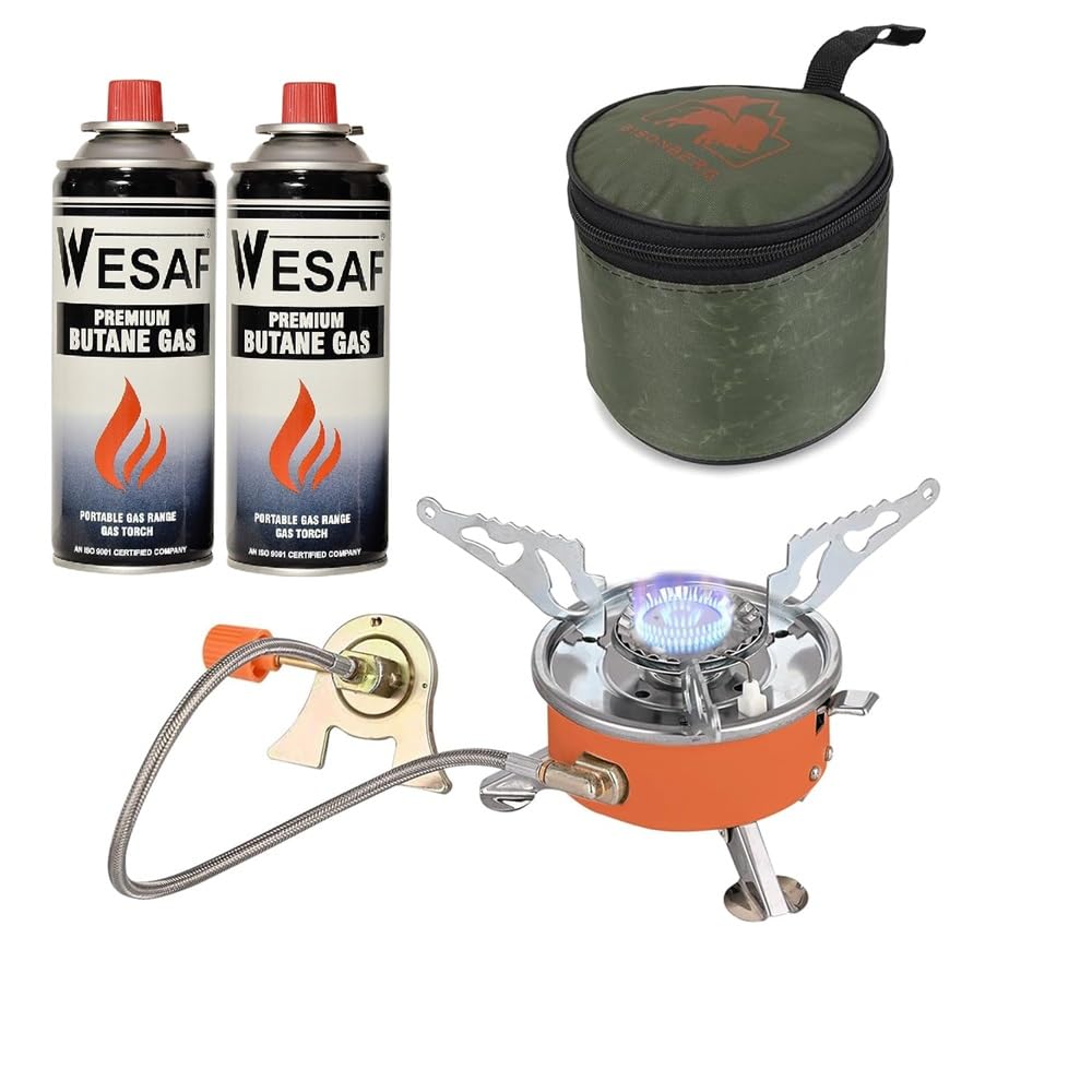 Sponsored Ad - Alloy Steel Ship Ultra-Light Small Volume Folding Camping Butane Gas Stove Burner with 2 Butane Gas Canister Of 225g/Can