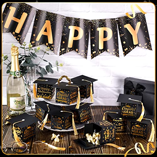 Crtiin 100 Pcs Graduation Candy Boxes With Tassel Graduation Party Favors 2023 Graduation Gifts Graduation Decorations Grad Cap Candy Box For Candy Biscuit Chocolate Supplies (Black And Gold) #TOP1