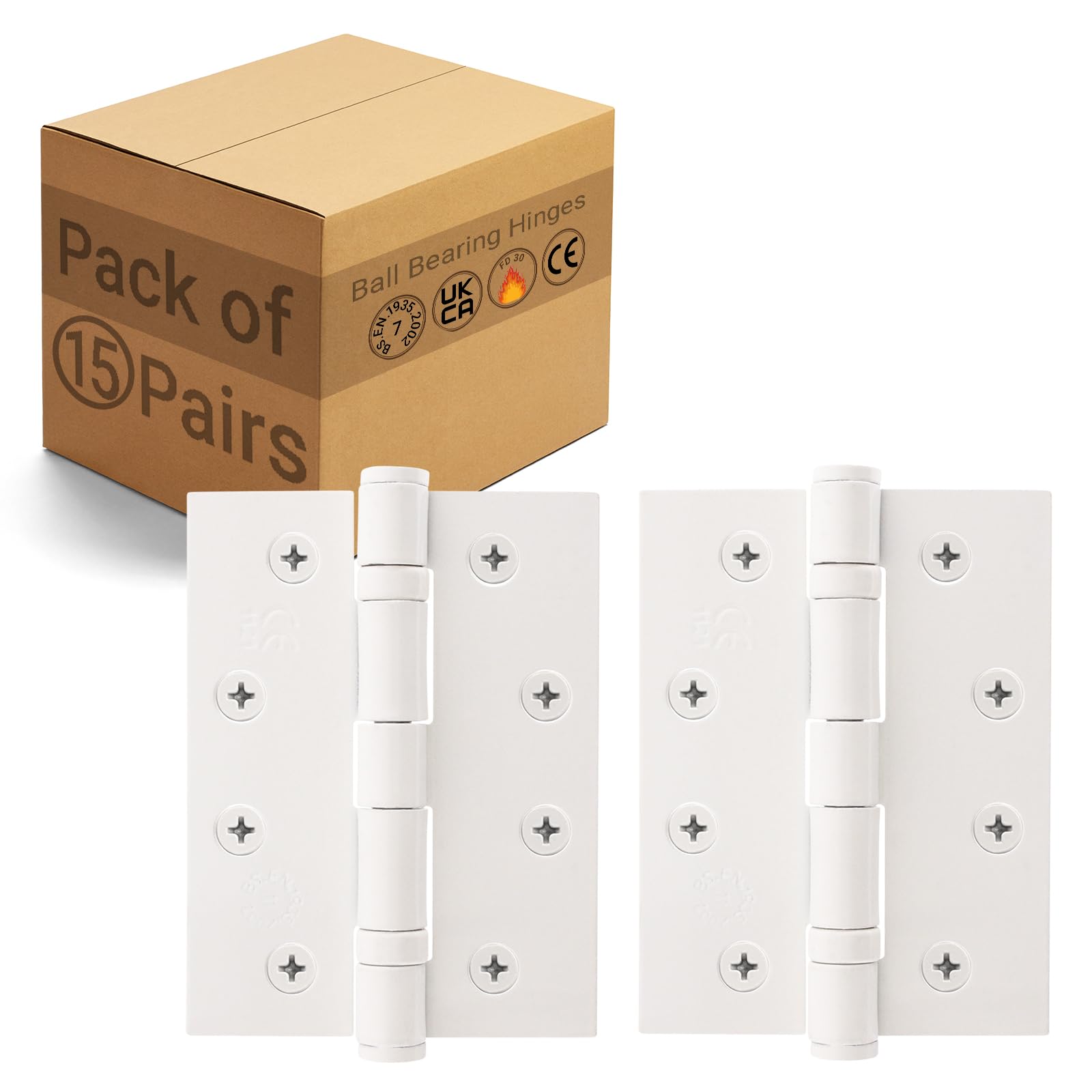EAI White Door Hinges | 4 Inch / 102mm White Internal Fire Door Hinges | 15 Pairs