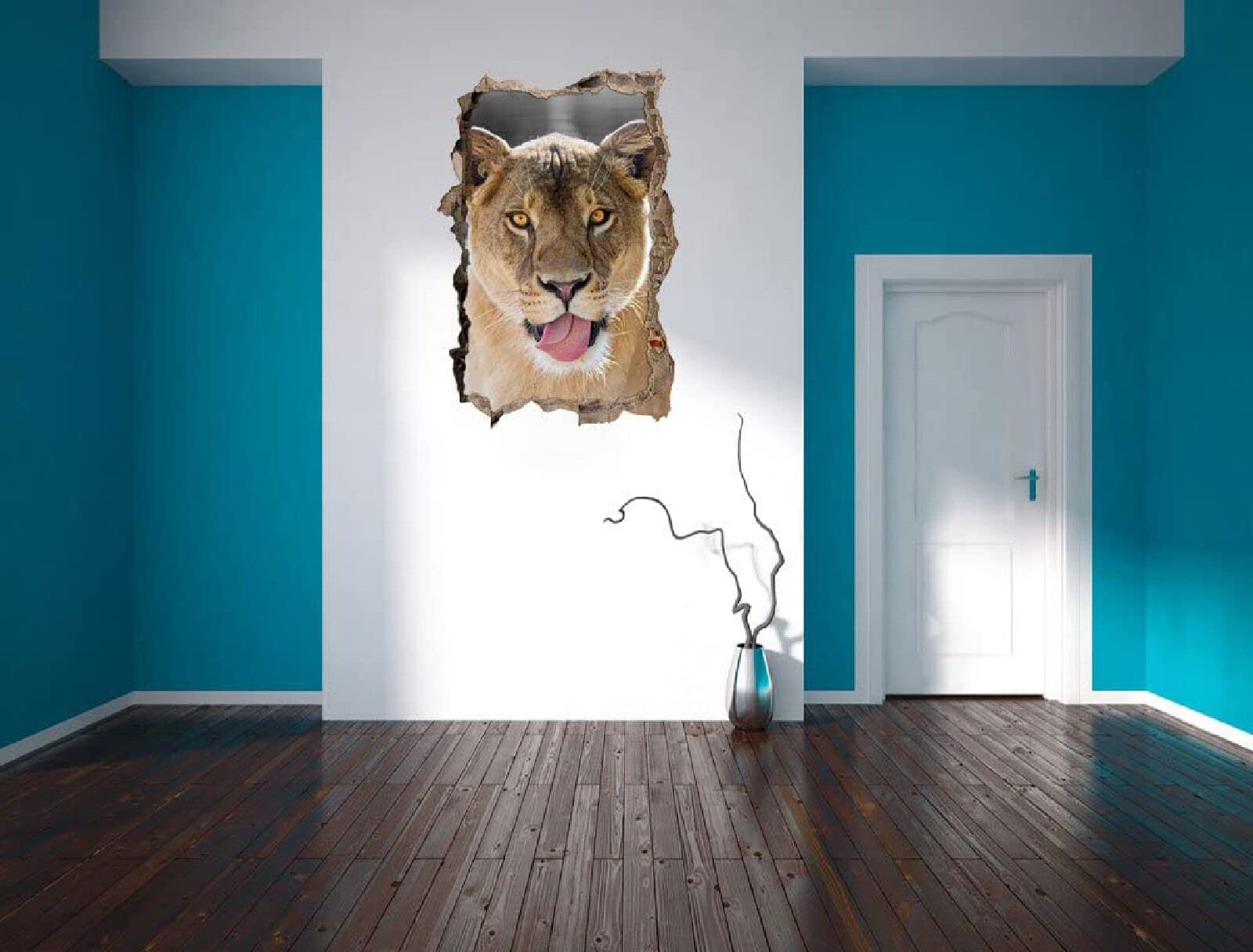 Sztuka ścienna naklejki 3D lew specjalny efekt widok na zewnątrz pęknięta ściana dekoracyjne usuwalne winylowe naklejki ścienne do salonu, sypialni mural 75 x 113 cm