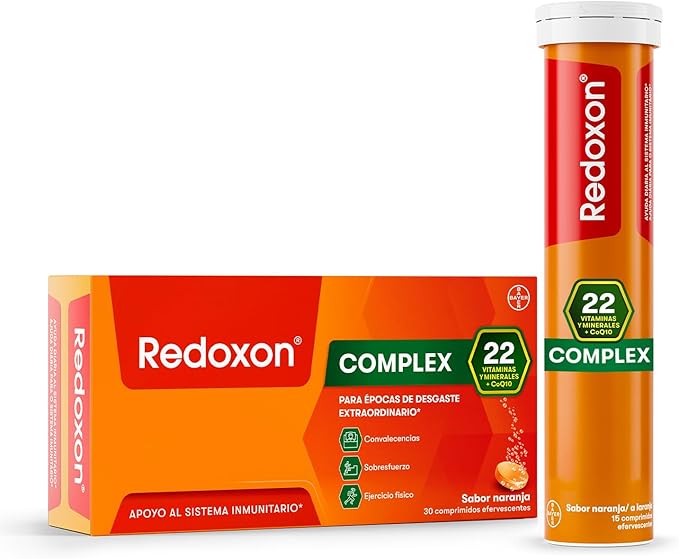 Redoxon Complex - Vitamina C Efervescente - 30 Comprimidos - Sabor Naranja - Suministro para 1 mes - Recupera la Energía - el Sistema Inmune y Defensas - 13 Vitaminas - 9 Minerales - Sin Gluten