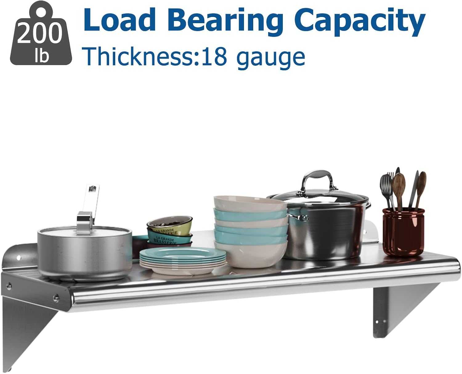 Towallmark Stainless Steel Shelf 12" x 36", [NSF Certified] 270 lb Commercial Metal Wall Mount Shelf with Backplash for Kitchen, Restaurant, Food Truck, Garage, Laundry Room