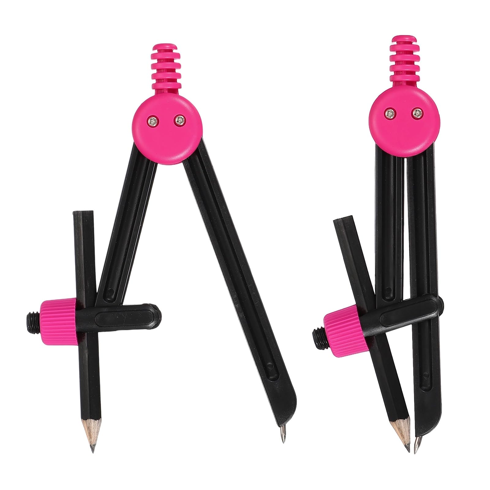 PATIKIL 2Pcs Geometry Compass, Geometric Compass with Pencil for Drawing Drafting Math Circle Marking Classroom Study Art Craft DIY Project Home Office, Rose Red