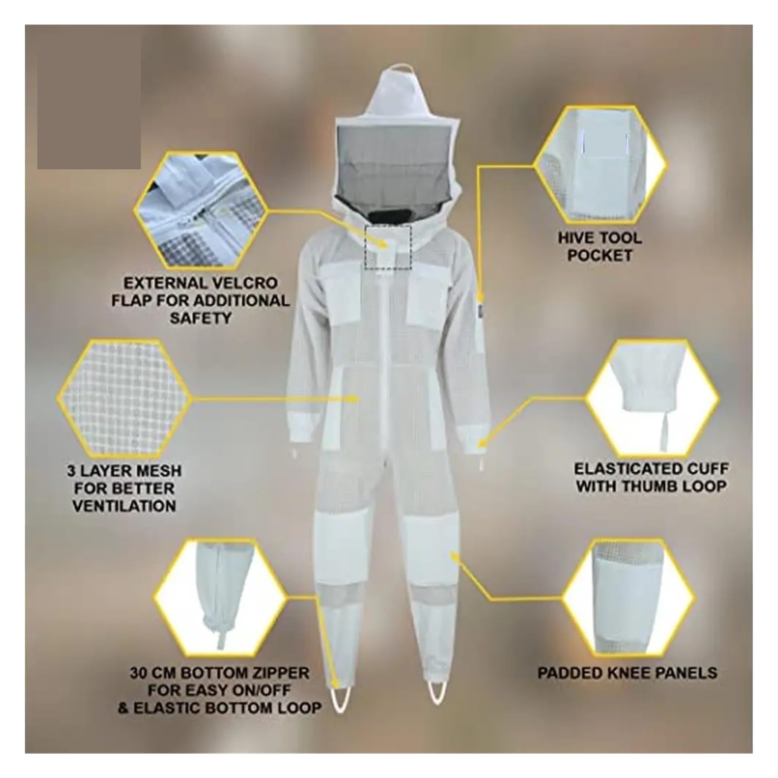 Tuta Apicoltore Con Guanti - Completo Protezione Api, Velo