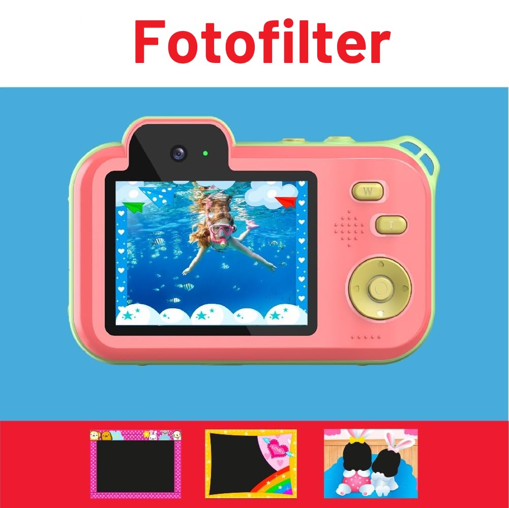 AgfaPhoto Realikids Cam Waterproof 2 – Appareil Photo Enfant Étanche 12MP, Vidéo HD, Mode Selfie, Filtres et Cadres, Jeux Intégrés, Batterie Lithium - Bleu