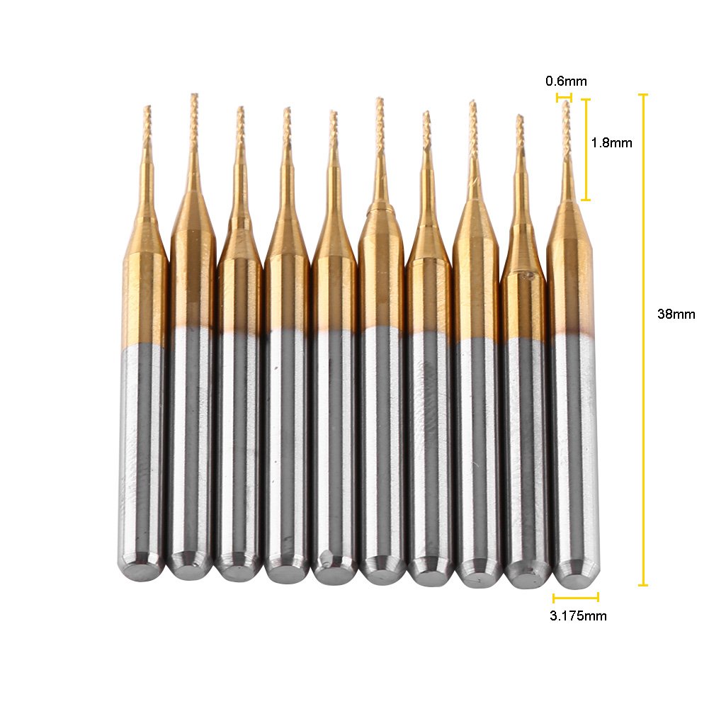 Watris Veiyi CNC Fräser 10er Set – 3,175x1 Mm, Titan Beschichtet, Wolframkarbid Für Metall & Platinen