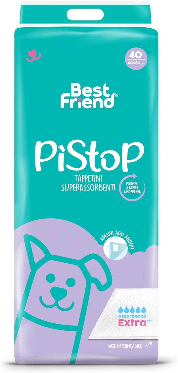 Best Friend PìStoP Extra+ Disposable Pads Extra Maximum Absorbency Hygiene Mats for Dogs 60 x 60 cm Pack of 40 Disposable Tear-Resistant and Odour-Inhibiting Small, Medium and Large Dogs