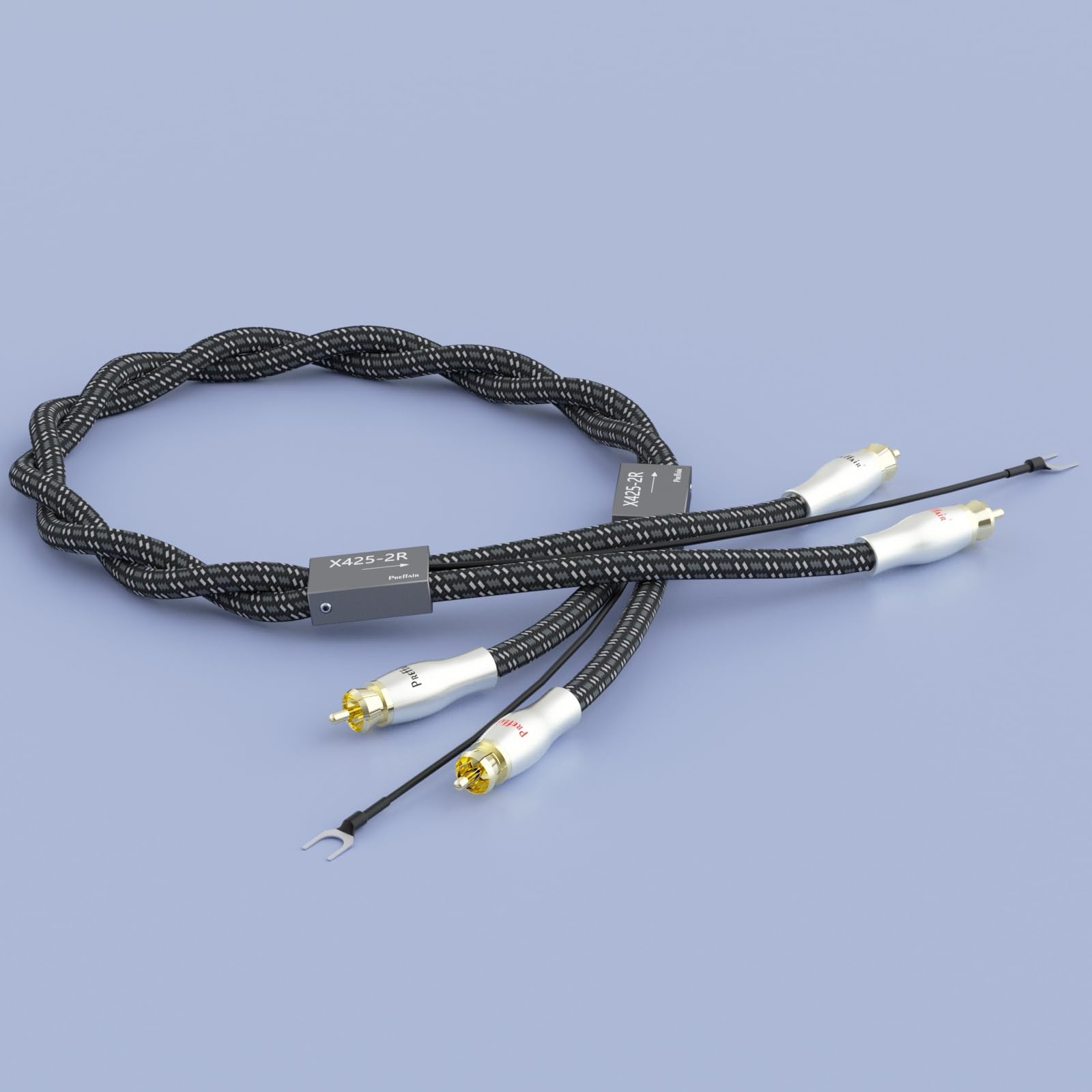 Preffair Plattenspieler-Kabel, vergoldet, Dual RCA auf Dual RCA mit Erdungsdraht, Stereo-Phono-Verbindungskabel für Vorverstärker, Plattenspieler, Verstärker (X425-2R, 1,8 m)