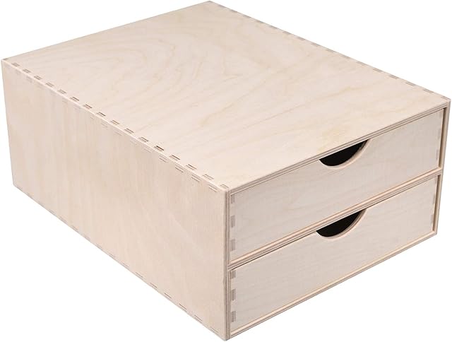 Creative Deco Mini Wooden Chest of Drawers | 33x25x13.5cm | 2 Compartments | Desk Organiser for Paper Work Documents | Plain Stationary Organiser for Office Accessories | Large Storage Box with Drawer