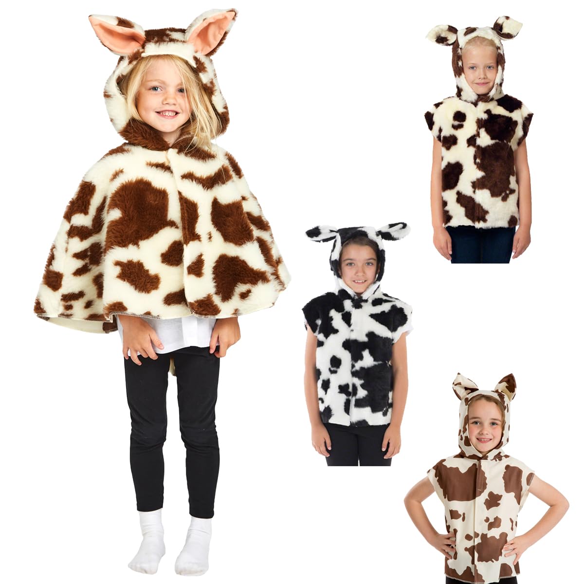 Charlie Crow Brown & White Fur Cow Cape costume for kids one size 3-8 Years, 3-5 Years