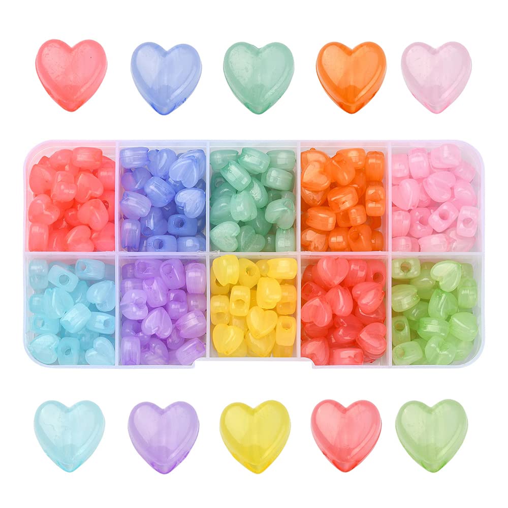 Crafans 200 Cuentas Acrílicas De Corazón Rojo, Cuentas Espaciadoras Sueltas De Corazón Surtidas, Cuentas De Corazón Transparentes, Luminosas Y Opacas Para Bricolaje, Collar, Pulsera, Fabricación De Jo